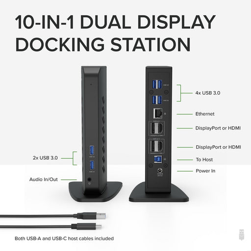 Plugable UD-6950Z Universal Dual Monitor 4K USB-A/USB-C DisplayLink Certified Docking Station-Laptop Docks-Gigante Computers