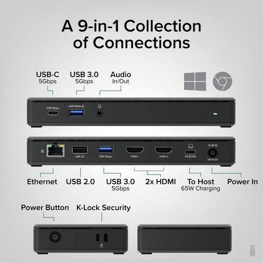 Plugable UD-MSTH2 USB-C Dual HDMI 4K 65W USB-C PD Driverless Docking Station-Laptop Docks-Gigante Computers