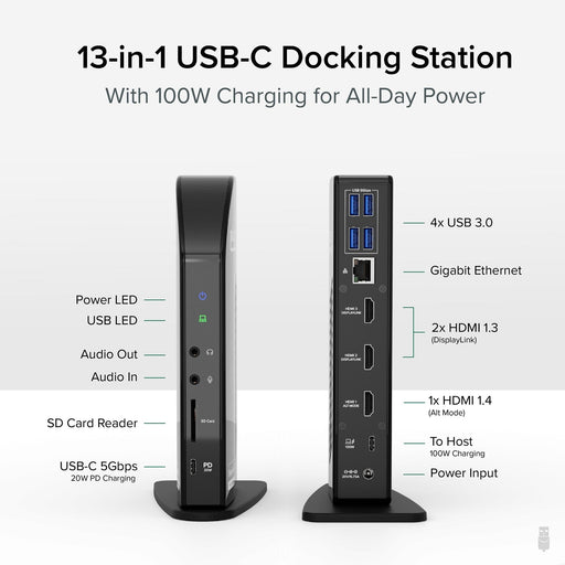 Plugable UD-ULTCDL USB-C Triple Monitor 4K 96W USB-C PD DisplayLink Certified Docking Station-Laptop Docks-Gigante Computers