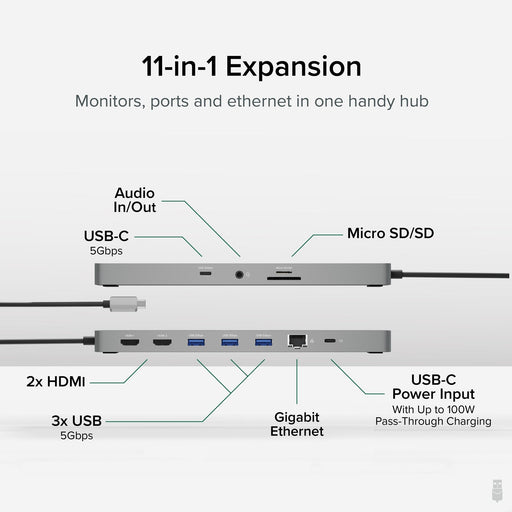 Plugable USBC-11IN1E 11 in 1 Portable USB-C Ethernet Docking Station-Laptop Docks-Gigante Computers