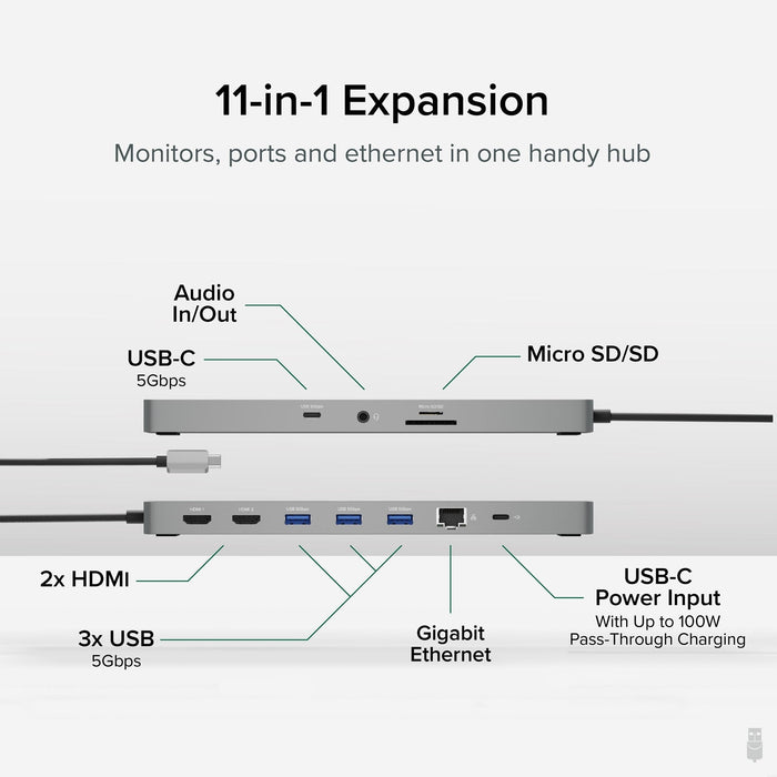 Plugable USBC-11IN1E 11 in 1 Portable USB-C Ethernet Docking Station-Laptop Docks-Gigante Computers