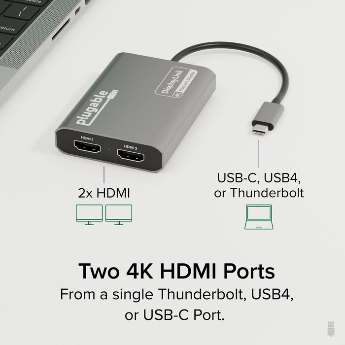 Plugable USBC-6950M Portable USB-C to Dual 4K DisplayLink Certified HDMI Adapter-Laptop Docks-Gigante Computers