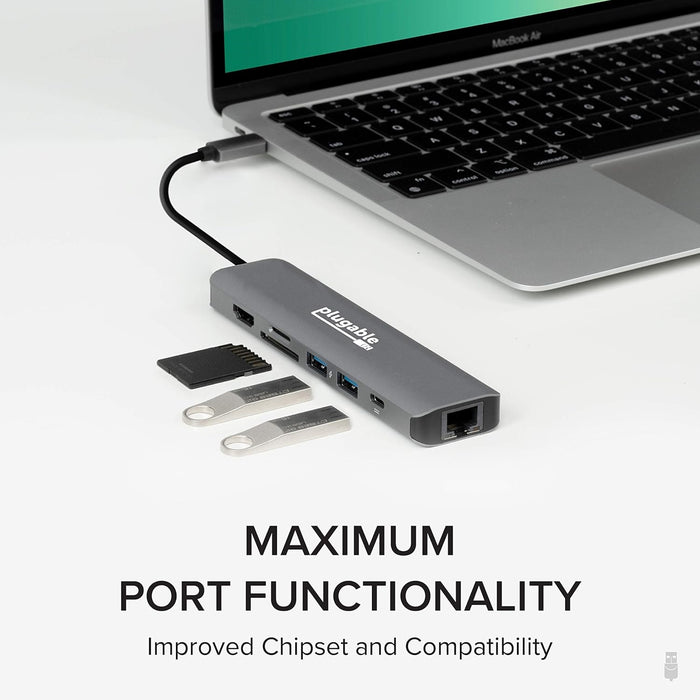 Plugable USBC-7IN1E Portable USB-C Ethernet Docking Station-Laptop Docks-Gigante Computers