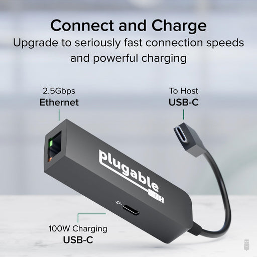 Plugable USBC-E2500PD USB-C to 2.5GbE Gigabit Ethernet Adapter with USB-C PD Charging-Networking-Gigante Computers