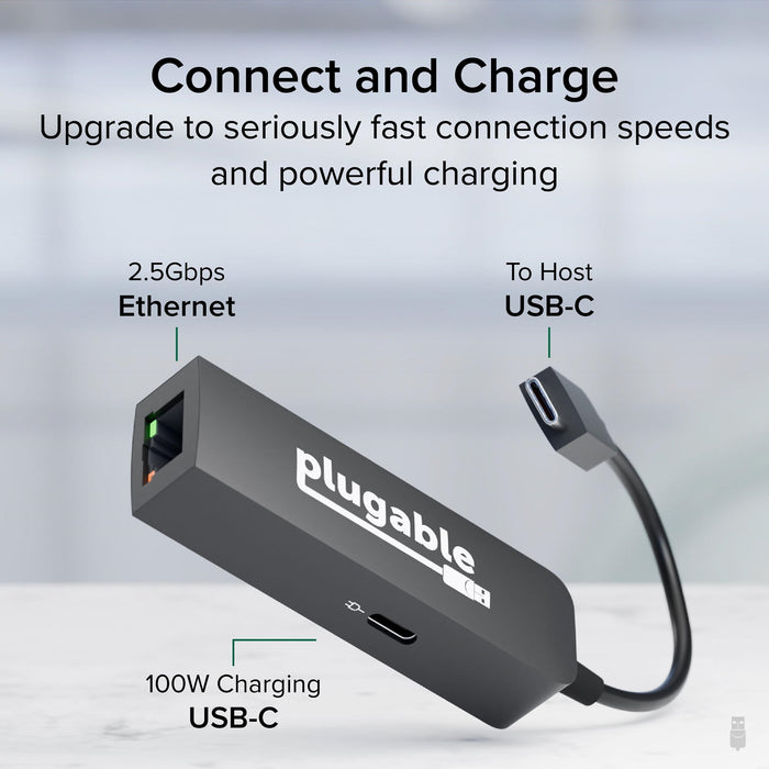 Plugable USBC-E2500PD USB-C to 2.5GbE Gigabit Ethernet Adapter with USB-C PD Charging-Networking-Gigante Computers