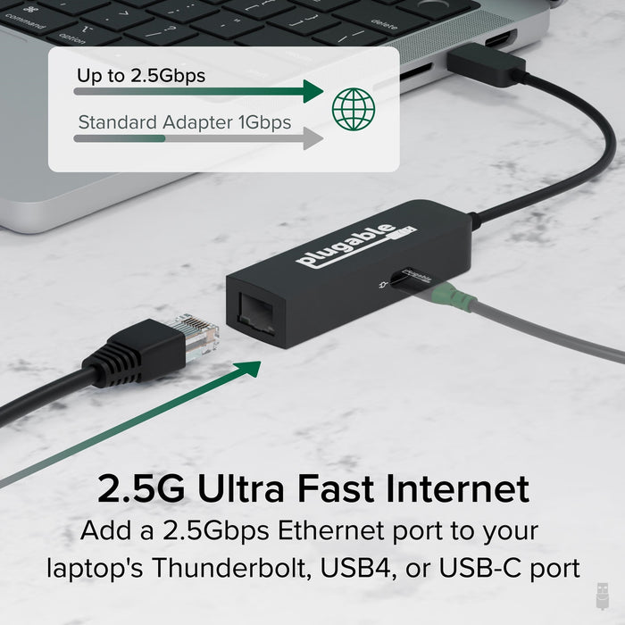 Plugable USBC-E2500PD USB-C to 2.5GbE Gigabit Ethernet Adapter with USB-C PD Charging-Networking-Gigante Computers