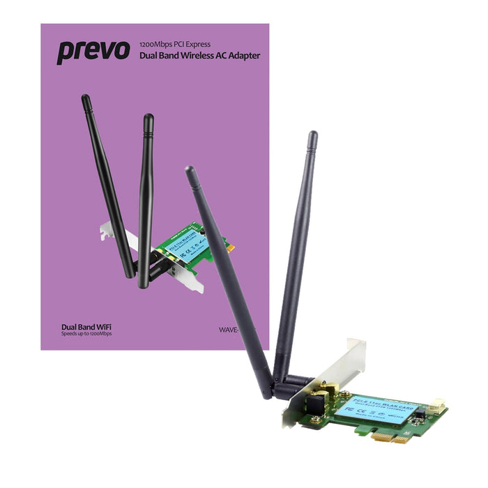 Prevo 1200mbps PCI-Express Dual Band Wireless AC Adapter with Detachable Antennas and Additional Low Profile Bracket-Networking-Gigante Computers