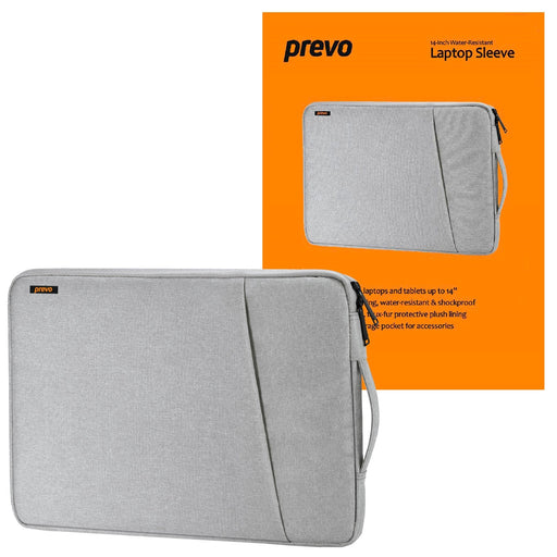 Prevo 14 Inch Laptop Sleeve, Side Pocket, Cushioned Lining, Light Grey-Carry Cases-Gigante Computers