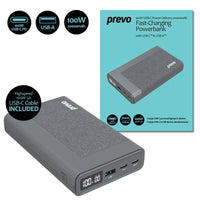 Prevo AD10C 100W USB-C Power Delivery PD 20000mAh Portable Fast-Charging Powerbank with Digital Display, Dual USB-C & USB-A with 100W USB-C Cable Included for Laptops, Ultrabooks, Chromebooks, Smartphones & Tablets-Batteries-Gigante Computers