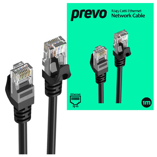 Prevo CAT6-BLK-1M Network Cable, RJ45 (M) to RJ45 (M), CAT6, 1m, Black, Oxygen Free Copper Core, Sturdy PVC Outer Sleeve & Clip Protector, Retail Box Packaging-Network Cables-Gigante Computers