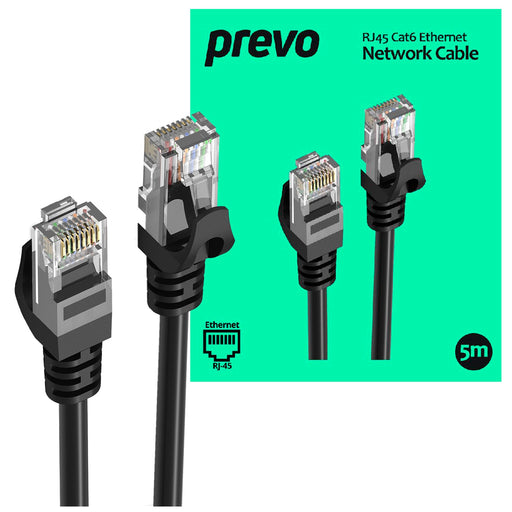 Prevo CAT6-BLK-5M Network Cable, RJ45 (M) to RJ45 (M), CAT6, 5m, Black, Oxygen Free Copper Core, Sturdy PVC Outer Sleeve & Clip Protector, Retail Box Packaging-Network Cables-Gigante Computers