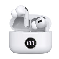 Prevo M10 Active Noise Cancelling TWS Earbuds, Bluetooth 5.3, Automatic Pairing, Touch Control Feature with Digital LED Display Wireless Charging Case, Android, IOS and Windows Compatible, White-Speakers-Gigante Computers