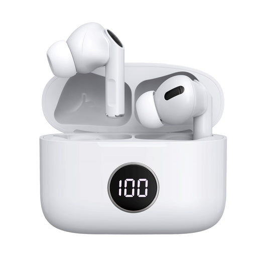 Prevo M10 Active Noise Cancelling TWS Earbuds, Bluetooth 5.3, Automatic Pairing, Touch Control Feature with Digital LED Display Wireless Charging Case, Android, IOS and Windows Compatible, White-Speakers-Gigante Computers