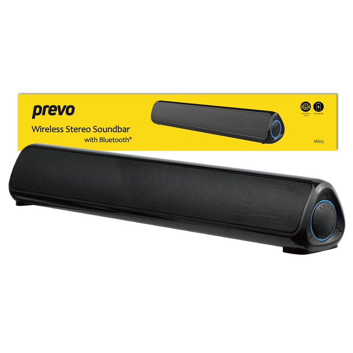 Prevo MS03 Wireless Stereo Soundbar with Bluetooth, USB & SD, Space-Saving Wireless Speaker for TV, Home Entertainment System, PC, Mobile Device & Gaming Consoles-Speakers-Gigante Computers