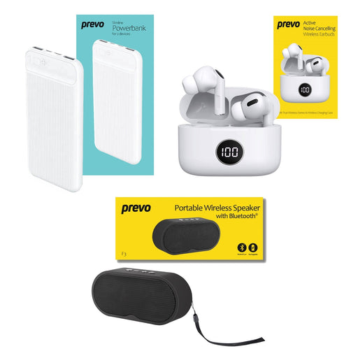 Prevo Travel & School Holiday Entertainment Bundle with Active Noise Cancelling Earbuds, 10000mAh Powerbank & Portable Wireless Speaker-Batteries-Gigante Computers