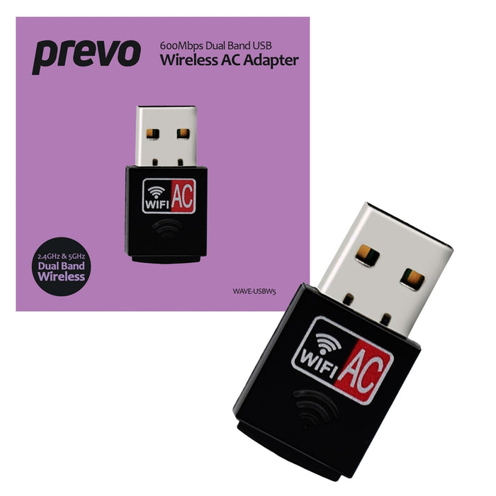 Prevo USBW5 600Mbps Dual Band USB Wireless AC Network Adapter-Networking-Gigante Computers