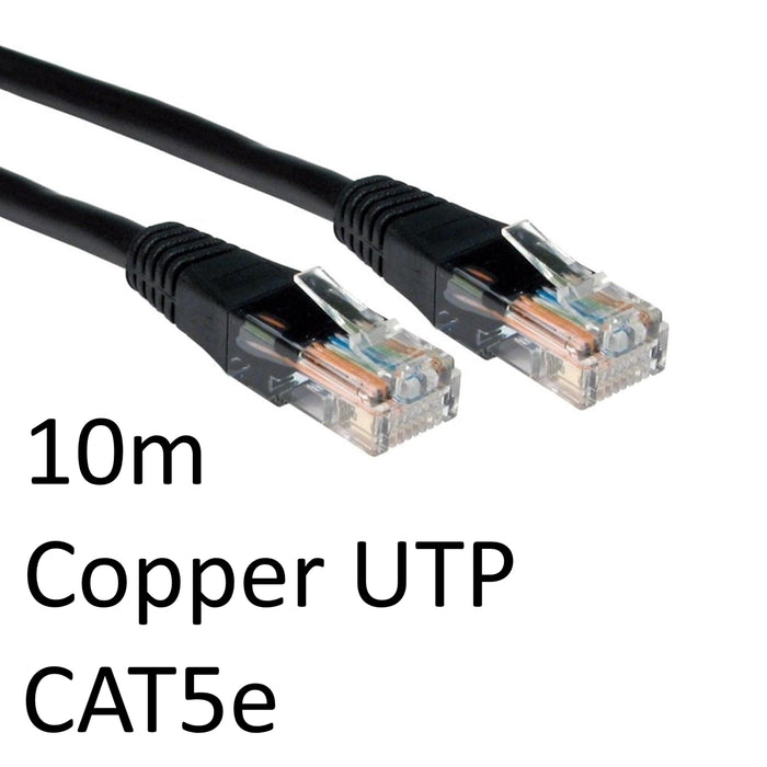 Spire Moulded CAT5e Patch Cable, 10 Metres, Full Copper, Black-Network-Gigante Computers
