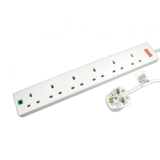 TARGET RB-05M06SPD UK Power Extension, 5m, 6 UK Ports, White, 13 Amp Fuse, Surge Protection, Status LED-Cables-Gigante Computers