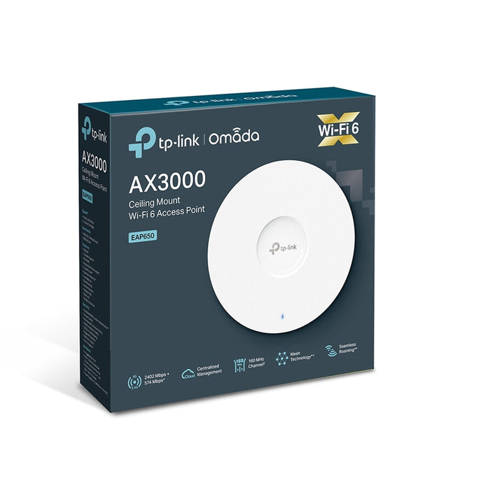 TP-LINK (EAP650) AX3000 WiFi 6 Ceiling Mount Access Point, PoE+, Omada Mesh, Ultra Slim Design-Range Ext/Access Points-Gigante Computers