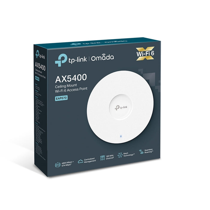 TP-LINK (EAP670) AX5400 Ceiling Mount Wi-Fi 6 Access Point, PoE+, Omada Mesh, 2.5G LAN-Range Ext/Access Points-Gigante Computers