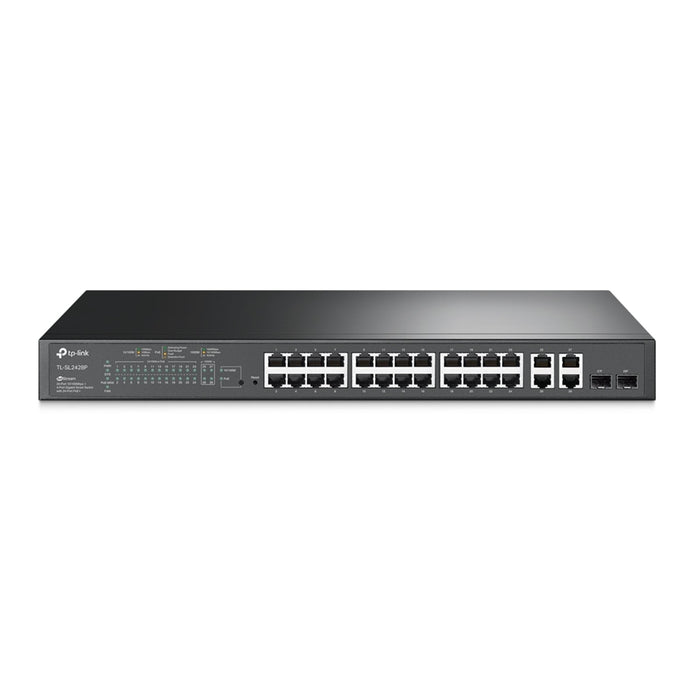 TP-LINK (T1500-28PCT) 24-Port Smart PoE Switch, 24 x 10/100Mbps PoE+ 4-Port Gigabit, 2 Combo GB SFP Slots, Rackmountable-Switches-Gigante Computers