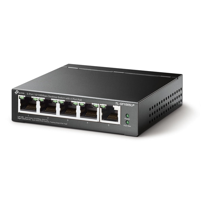 TP-LINK (TL-SF1005LP) 5-Port 10/100 Unmanaged Desktop Switch, 4-Port PoE, Intelligent Power, Steel Case-Switches-Gigante Computers