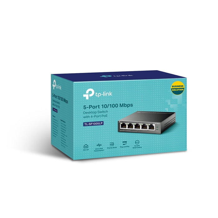 TP-LINK (TL-SF1005P) 5-Port 10/100 Unmanaged Desktop Switch, 4 Port PoE, Steel Case-Switches-Gigante Computers