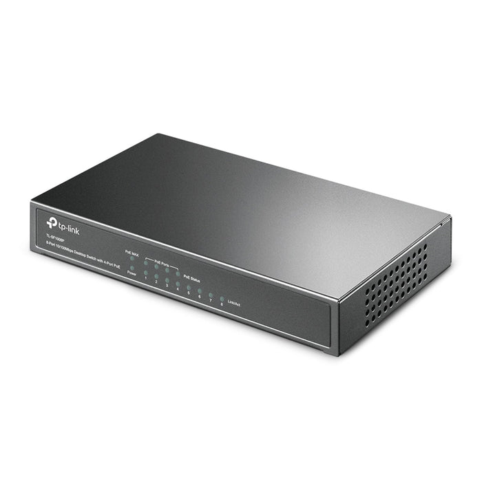 TP-LINK (TL-SF1008P) 8-Port 10/100Mbps Unmanaged Desktop Switch, 4-Port PoE, Steel Case-Switches-Gigante Computers