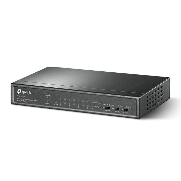 TP-LINK (TL-SF1009P) 9-Port 10/100 Unmanaged Desktop Switch, 8 Port PoE+, Steel Case-Switches-Gigante Computers
