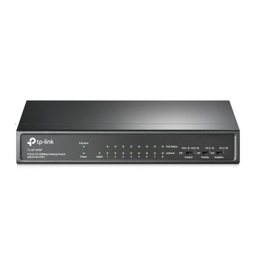 TP-LINK (TL-SF1009P) 9-Port 10/100 Unmanaged Desktop Switch, 8 Port PoE+, Steel Case-Switches-Gigante Computers
