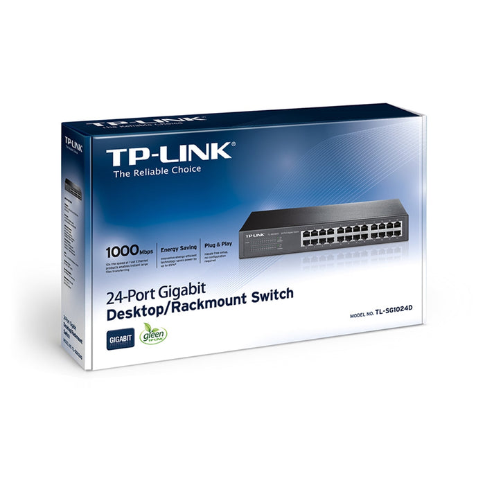 TP-LINK (TL-SG1024D) 24-Port Gigabit Unmanaged Desktop/Rackmount Switch, Steel Case-Switches-Gigante Computers