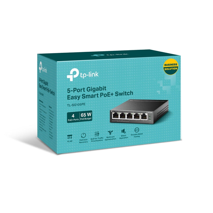 TP-LINK (TL-SG105PE) 5- Port Gigabit PoE Easy Smart Switch, 4-Port POE, Steel Case-Switches-Gigante Computers