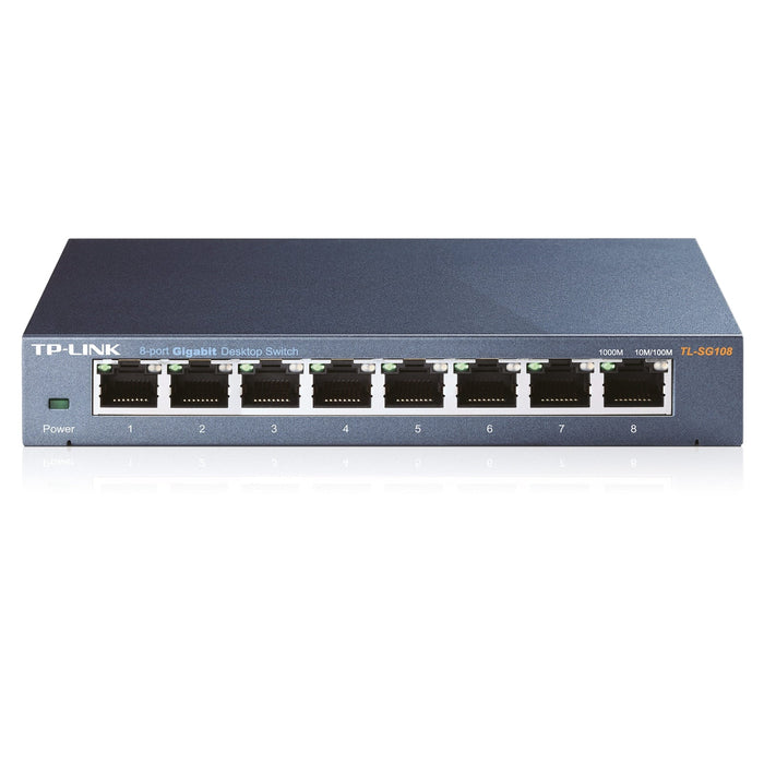 TP-LINK (TL-SG108) 8-Port Gigabit Unmanaged Desktop Switch, Steel Case-Switches-Gigante Computers