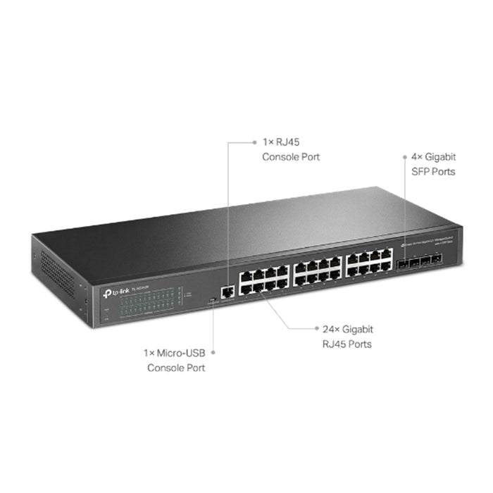 TP-LINK (TL-SG3428) JetStream 24-Port Gigabit L2 Managed Switch with 4 SFP Slots, Console Port, Fanless, Rackmountable-Switches-Gigante Computers