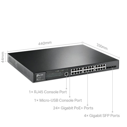 TP-LINK (TL-SG3428MP) JetStream 28-Port Gigabit L2 Managed Switch with 24-Port PoE+, 4 SFP Slots, Rackmountable-Switches-Gigante Computers
