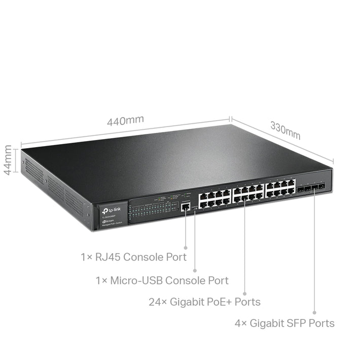 TP-LINK (TL-SG3428MP) JetStream 28-Port Gigabit L2 Managed Switch with 24-Port PoE+, 4 SFP Slots, Rackmountable-Switches-Gigante Computers
