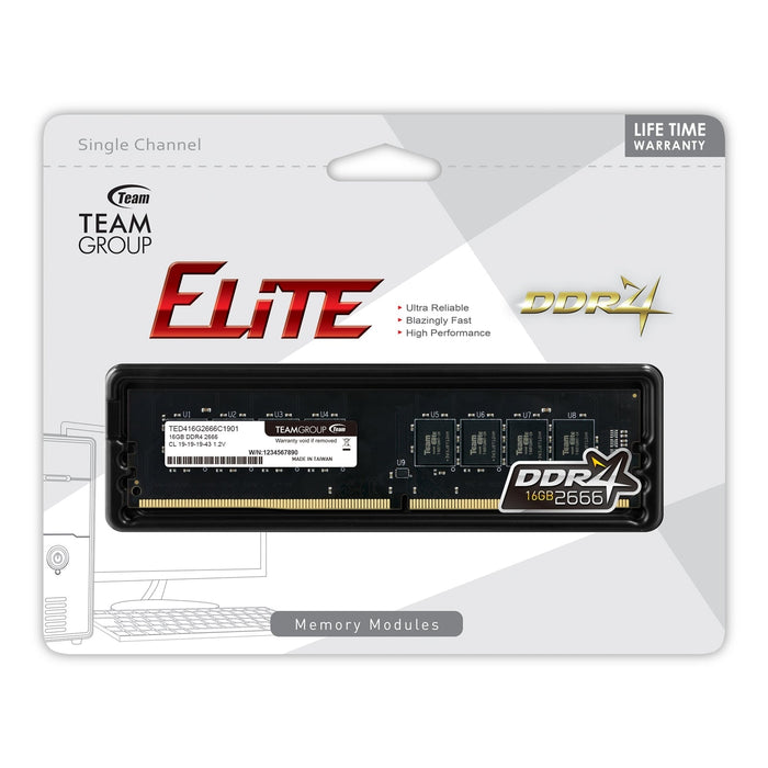 Team ELITE 16GB No Heatsink (1 x 16GB) DDR4 2666MHz DIMM System Memory-System Memory-Gigante Computers