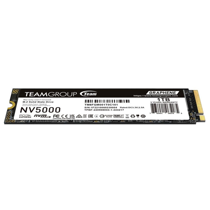 Team NV5000 (TM8FGM001T0C101) 1TB M.2 Interface, PCIe Gen4x4 with NVMe, 2280, Read 5000MB/s, Write 3000MB/s, 3 Year Warranty-Hard Drives-Gigante Computers