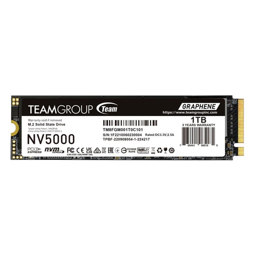 Team NV5000 (TM8FGM001T0C101) 1TB M.2 Interface, PCIe Gen4x4 with NVMe, 2280, Read 5000MB/s, Write 3000MB/s, 3 Year Warranty-Hard Drives-Gigante Computers