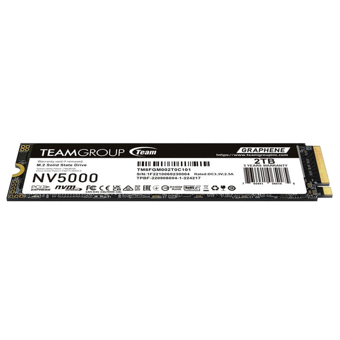 Team NV5000 (TM8FGM002T0C101) 2TB M.2 Interface, PCIe Gen4x4 with NVMe, 2280, Read 4500MB/s, Write 1900MB/s, 3 Year Warranty-Hard Drives-Gigante Computers