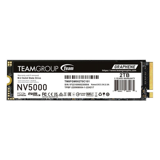 Team NV5000 (TM8FGM002T0C101) 2TB M.2 Interface, PCIe Gen4x4 with NVMe, 2280, Read 4500MB/s, Write 1900MB/s, 3 Year Warranty-Hard Drives-Gigante Computers