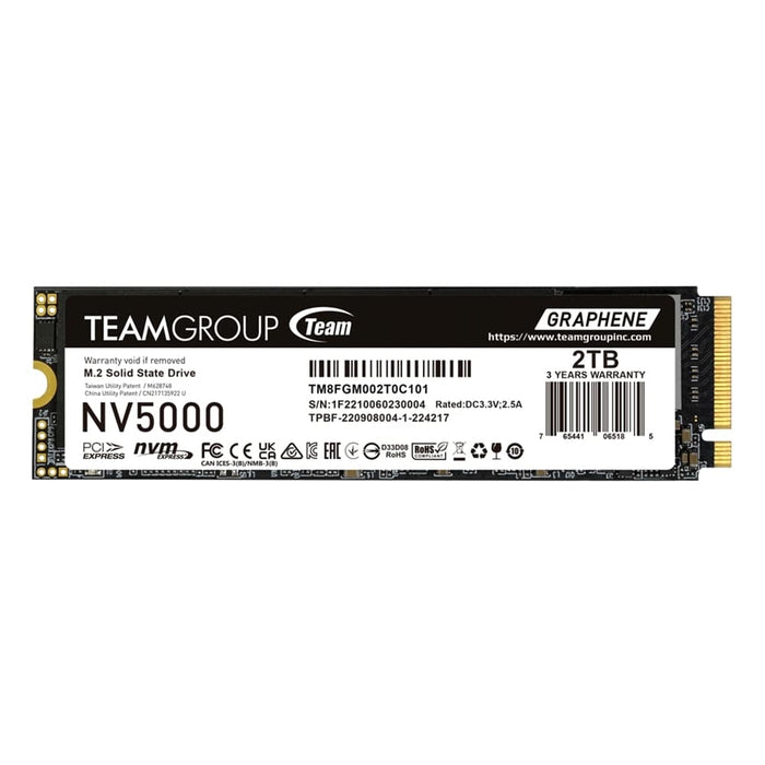 Team NV5000 (TM8FGM002T0C101) 2TB M.2 Interface, PCIe Gen4x4 with NVMe, 2280, Read 4500MB/s, Write 1900MB/s, 3 Year Warranty-Hard Drives-Gigante Computers