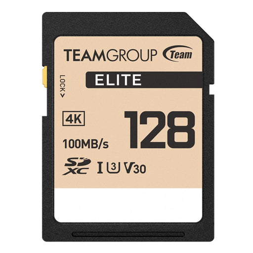 Team TESDXC128GIV3069 Elite 4k Flash Memory Card, 128GB, SDHC, UHS-1 U3, V30, Retail-Memory-Gigante Computers