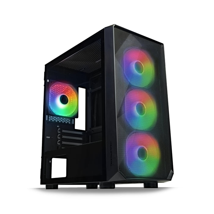 Tecware Forge M Omni Micro-ATX Case - Key-Lockable Tempered Glass, High-Airflow Mesh Front, 4 x 120mm Fans Pre-Installed, mATX/ITX Support, Black-Cases-Gigante Computers