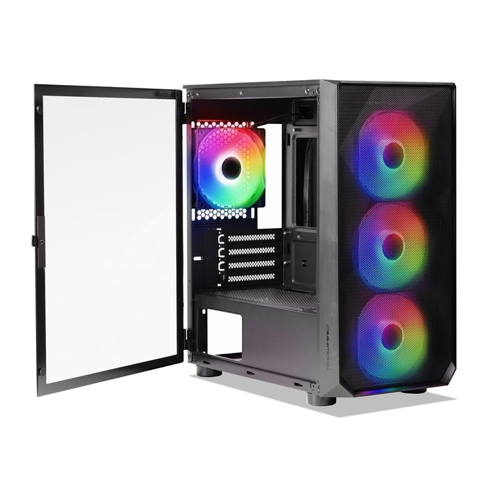 Tecware Forge M Omni Micro-ATX Case - Key-Lockable Tempered Glass, High-Airflow Mesh Front, 4 x 120mm Fans Pre-Installed, mATX/ITX Support, Black-Cases-Gigante Computers