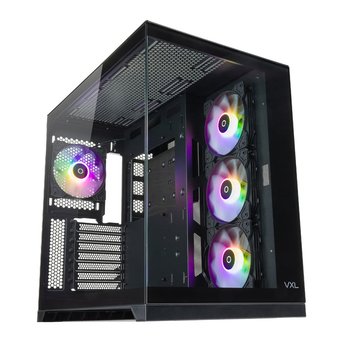 Tecware VXL EVO ARGB ATX Mid-Tower PC Case - Black, Dual-Chamber Design, 4 x 120mm ARGB Fans Pre-Installed, Infinity Glass Panels, ATX/mATX/ITX Support, High Airflow Gaming Chassis-Cases-Gigante Computers