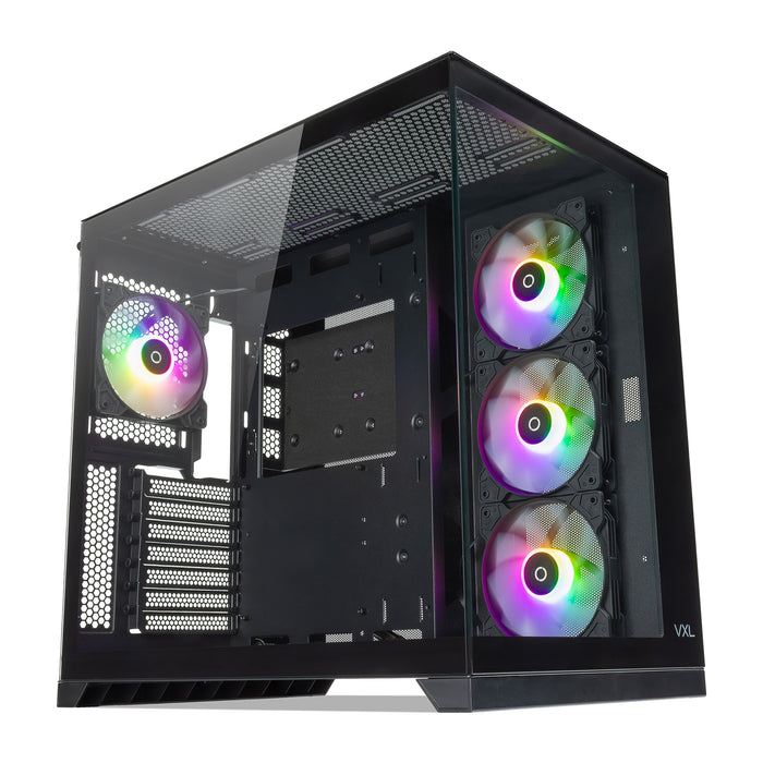 Tecware VXL EVO ARGB ATX Mid-Tower PC Case - Black, Dual-Chamber Design, 4 x 120mm ARGB Fans Pre-Installed, Infinity Glass Panels, ATX/mATX/ITX Support, High Airflow Gaming Chassis-Cases-Gigante Computers