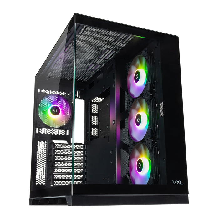 Tecware VXL EVO ARGB ATX Mid-Tower PC Case - Black, Dual-Chamber Design, 4 x 120mm ARGB Fans Pre-Installed, Infinity Glass Panels, ATX/mATX/ITX Support, High Airflow Gaming Chassis-Cases-Gigante Computers