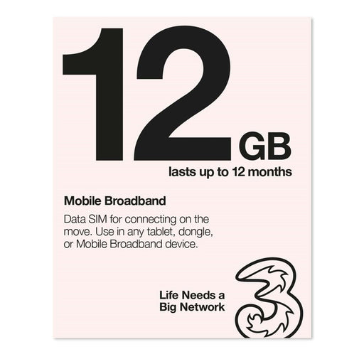 Three 3G 4G & 5G-Ready 12GB Prepaid Mobile Broadband Trio SIM Card-Digital Sims-Gigante Computers