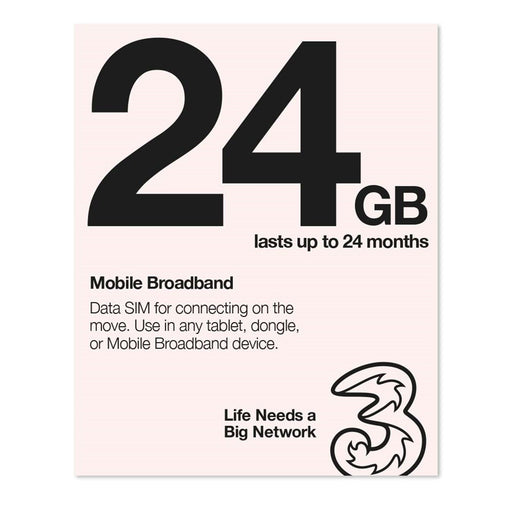Three 3G 4G & 5G-Ready 24GB Prepaid Mobile Broadband Trio SIM Card-Digital Sims-Gigante Computers